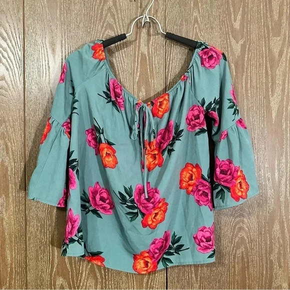 Charlotte Russe Tops - Charlotte Russe Medium Sage Green Floral Pattern Off the Shoulder Blouse Casual